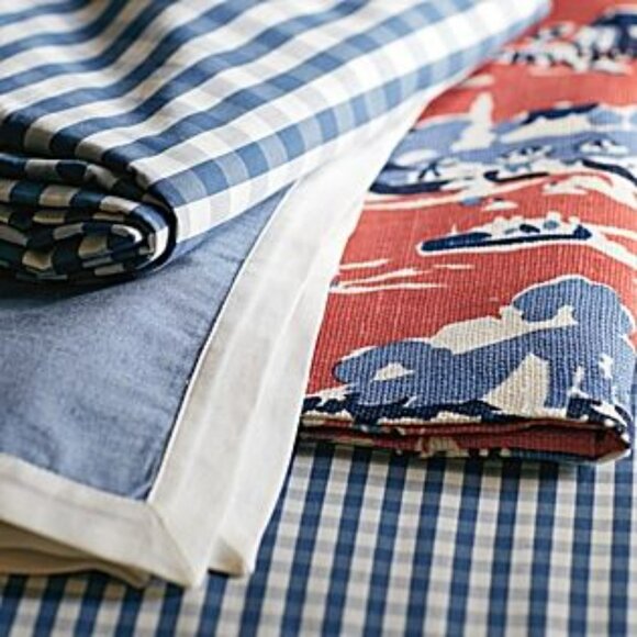 Serena & Lily Navy Gingham Twin Sheet Set, One sets available - Picture 2 of 5